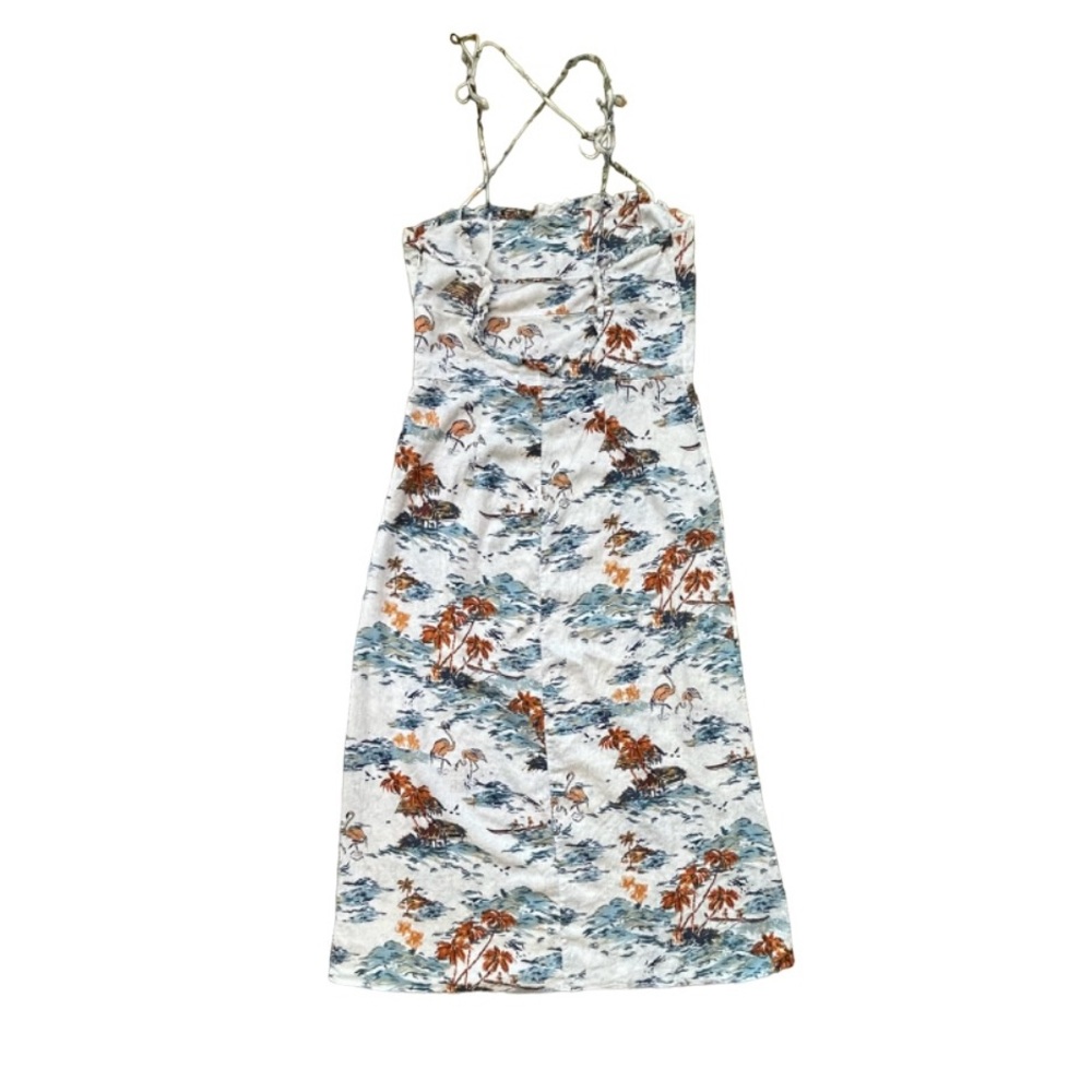 Free People White Tropical Print Slip Dress with Blue and Brown Accents - Picture 2 of 14